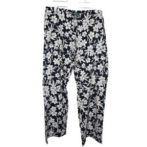 Lauren Ralph Lauren Womens Navy Blue White Floral Cotton Pajama Pants Small S